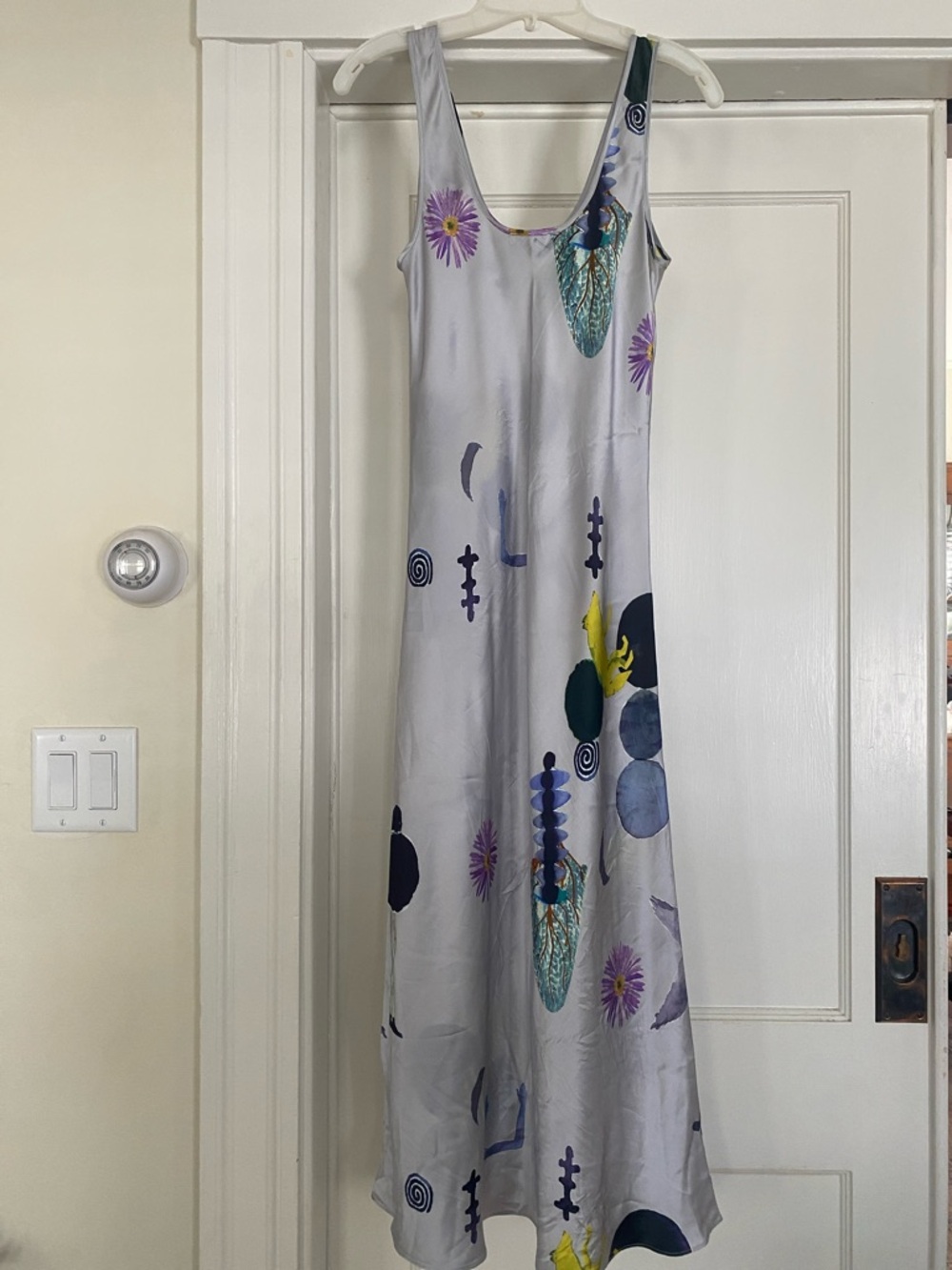 100% Silk Laundry Scoop Neck Slip Dress with Abstract Floral Print